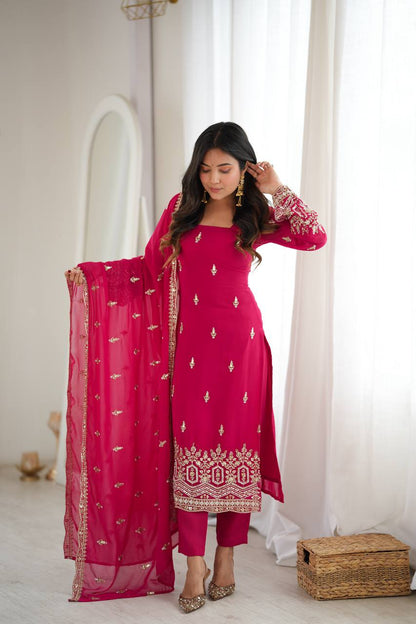 Crimson Sequin Beaded Kurta Suit