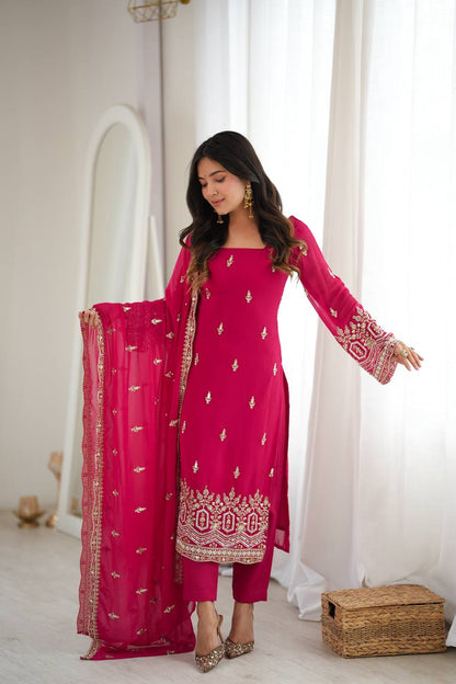 Crimson Sequin Beaded Kurta Suit
