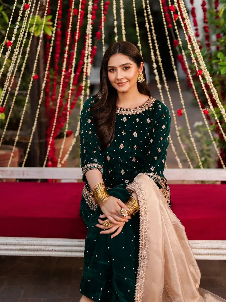 Embroidered Velvet Palazzo Suit Set