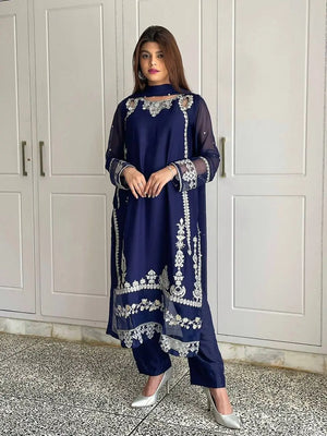 Designer Faux Georgette Embroidered Suit Set