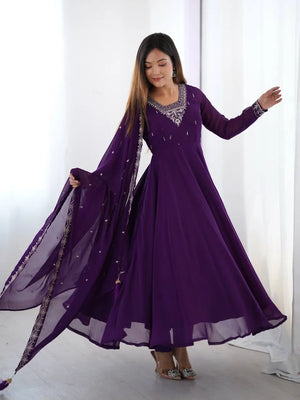 Fox Georgette Embroidered Black Anarkali Set with Bead and Zari Work
