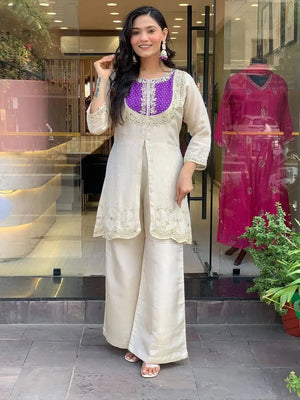 Premium Designer Khadi Cotton Co-ord Set with Mirror Work