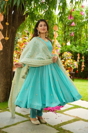 Embroidered Faux Georgette Anarkali Suit with Dupatta
