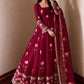 Lotus Embroidered Shimmer Silk Anarkali