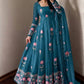 Lotus Embroidered Shimmer Silk Anarkali
