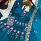 Lotus Embroidered Shimmer Silk Anarkali