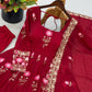 Lotus Embroidered Shimmer Silk Anarkali