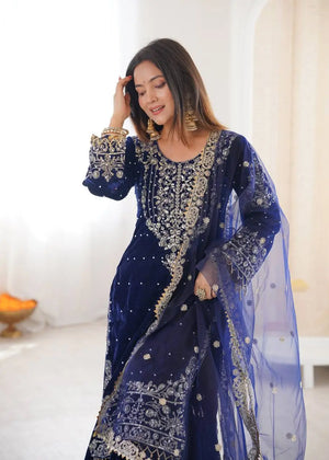 Velvet Embroidered Sharara Suit Set