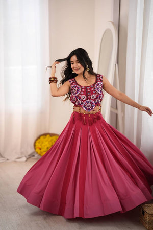 Rani Pink Mirror Work Lehenga Choli Set