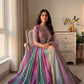 Rose Pink Striped Silk Anarkali Gown