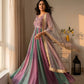 Rose Pink Striped Silk Anarkali Gown