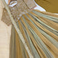 Rose Pink Striped Silk Anarkali Gown