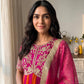 Rose Pink Striped Silk Anarkali Gown