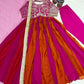 Rose Pink Striped Silk Anarkali Gown