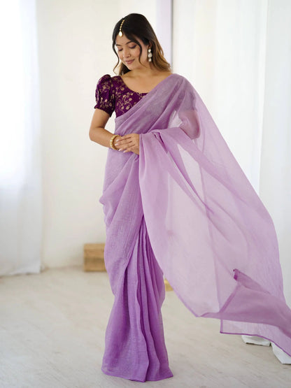 Lilac Sparkle Silk Ready To Wear Saree