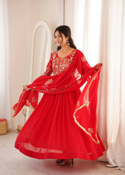Teal Sequin Embroidered Anarkali Suit Set