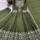 Designer Roman Silk Gown Set with Embroidery and Dupatta