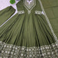 Designer Roman Silk Gown Set with Embroidery and Dupatta