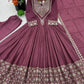 Designer Roman Silk Gown Set with Embroidery and Dupatta