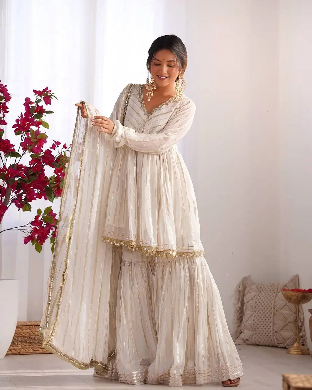 Embroidered Mal Chanderi Sharara Set with Dupatta