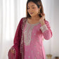 Embroidered Chinnon Silk Suit Set with Dupatta