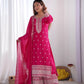 Embroidered Chinnon Silk Suit Set with Dupatta