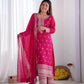 Embroidered Chinnon Silk Suit Set with Dupatta