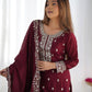Embroidered Chinnon Silk Suit Set with Dupatta