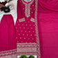 Embroidered Chinnon Silk Suit Set with Dupatta