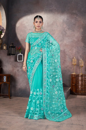 Aari Embroidered Net Saree