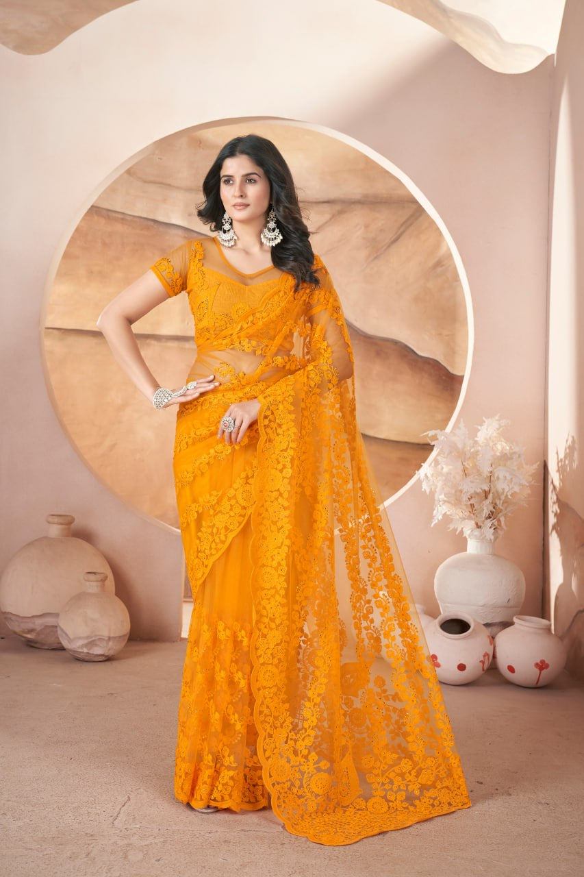Aari Embroidered Net Saree