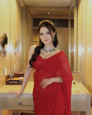 Red Sequin Faux Georgette Saree