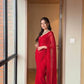 Red Sequin Faux Georgette Saree