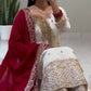 Embroidered Chinnon Silk Suit Set with Dupatta