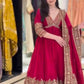 Red Chinon Anarkali Palazzo Set with Dupatta
