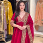 Red Chinon Anarkali Palazzo Set with Dupatta
