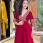 Red Chinon Anarkali Palazzo Set with Dupatta