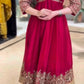 Red Chinon Anarkali Palazzo Set with Dupatta