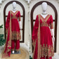 Red Chinon Anarkali Palazzo Set with Dupatta