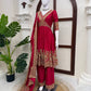 Red Chinon Anarkali Palazzo Set with Dupatta
