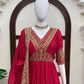 Red Chinon Anarkali Palazzo Set with Dupatta