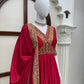 Red Chinon Anarkali Palazzo Set with Dupatta