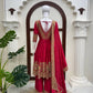 Red Chinon Anarkali Palazzo Set with Dupatta