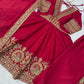 Red Chinon Anarkali Palazzo Set with Dupatta