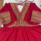 Red Chinon Anarkali Palazzo Set with Dupatta
