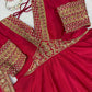 Red Chinon Anarkali Palazzo Set with Dupatta