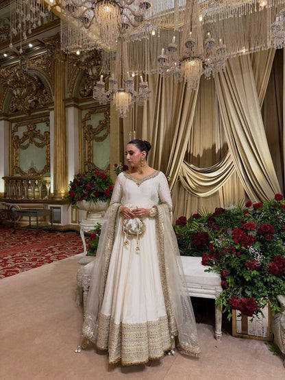 Ivory Vichitra Silk Anarkali Set with Dupatta
