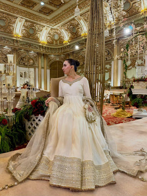 Ivory Vichitra Silk Anarkali Set with Dupatta