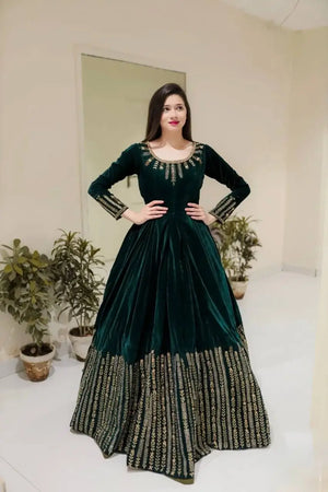 Velvet Embroidered Anarkali Set