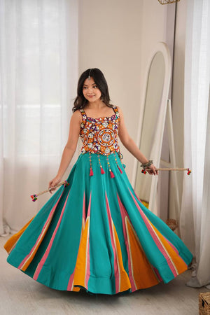 Teal Mirror Work Lehenga Choli for Navratri